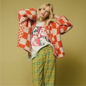 Free People Aldrin Orange Checkered Knit Cardigan M/L